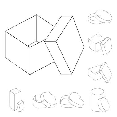 Farklı kutular set koleksiyonu tasarım için simgeleri anahat. Ambalaj kutusu vektör simge stok web çizim.