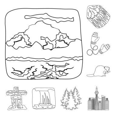 Ülke Kanada anahat simgeleri set koleksiyonu tasarım için. Kanada ve dönüm noktası sembol stok web illüstrasyon vektör.