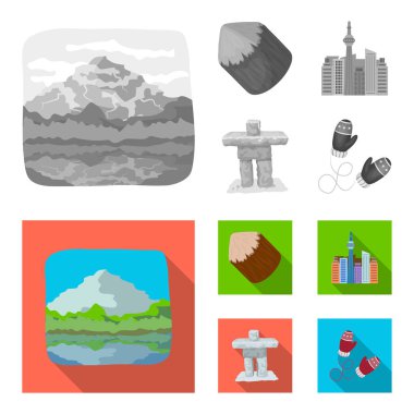 Göller, dağlar, kule Si-tr ve Canada.Canada diğer sembollerin tek renkli, düz stil vektör simge stok çizim web simgeler ayarla.