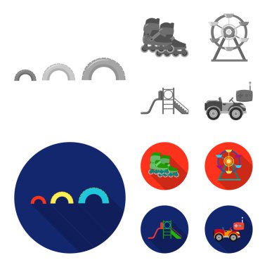 Dönme dolap ile merdiven, scooter. Bahçesi toplama simgeler tek renkli, düz stil vektör simge stok çizim web ayarla..