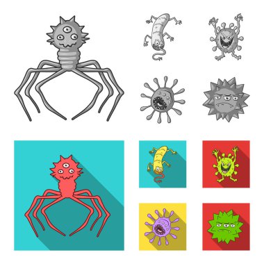 Mikrop ve virüs farklı türleri. Virüs ve bakteriler tek renkli, düz stil vektör simge stok çizim web simgeler ayarla.