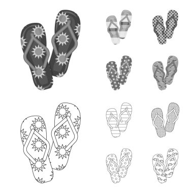 Parmak arası terlik anahat, set koleksiyonu tasarım için tek renkli simgeler. Beach ayakkabı sembol stok web illüstrasyon vektör.