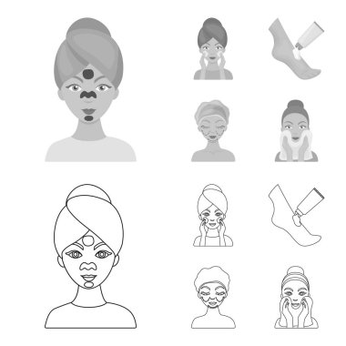 Yüz bakımı, estetik, yüz silerek, ayaklara nemlendirici. Cilt Bakımı toplama simgeler anahat, tek renkli stil vektör simge stok çizim web ayarla..