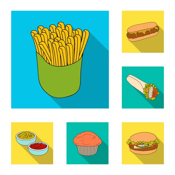 Fast food flat icons in set collection for design.Food from semi-finished products vector symbol stock web illustration. — Stock Vector