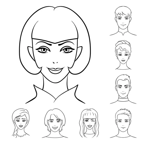 Avatar and face outline icons in set collection for design. A person appearance vector symbol stock web illustration. — Stock Vector