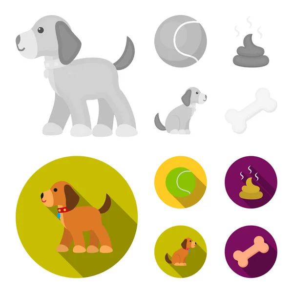 Dog sitting, dog standing, tennis ball, feces. Dog set collection icons in monochrome,flat style vector symbol stock illustration web. — Stock Vector