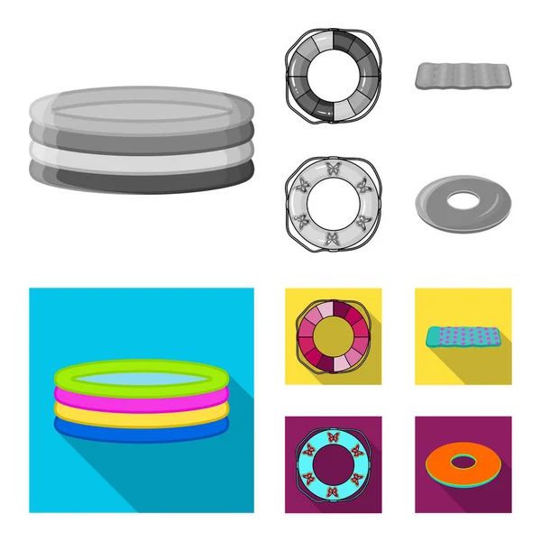 Círculo de natação multicolorido monocromático, ícones planos na coleção de conjuntos para design. Ilustração diferente da teia do estoque do símbolo do vetor de lifebuoys . — Vetor de Stock