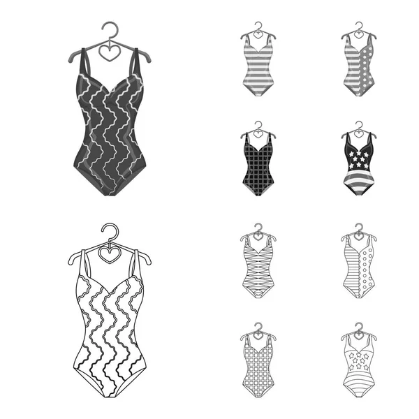 Diferentes tipos de trajes de baño. Trajes de baño conjunto de iconos de colección en el contorno, el estilo monocromo vector símbolo stock ilustración web . — Archivo Imágenes Vectoriales