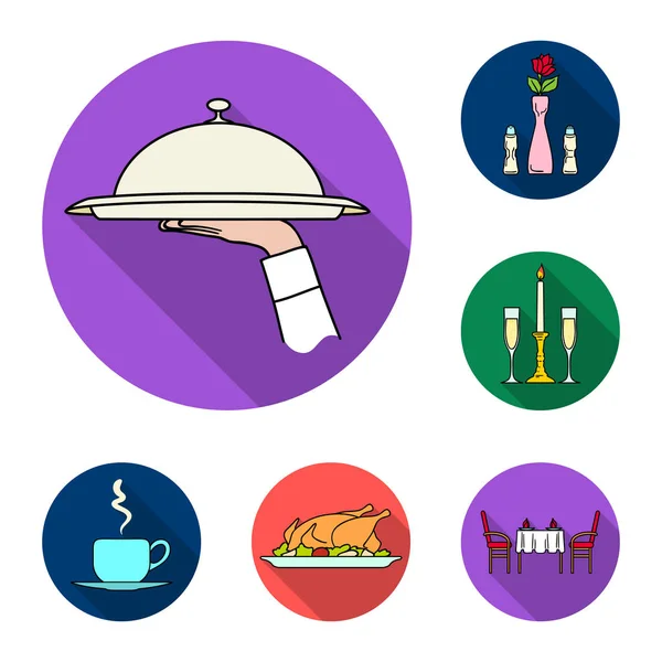 Restaurante y bar iconos planos en la colección de conjuntos para el diseño. Placer, comida y alcohol vector símbolo stock web ilustración . Vectores De Stock Sin Royalties Gratis