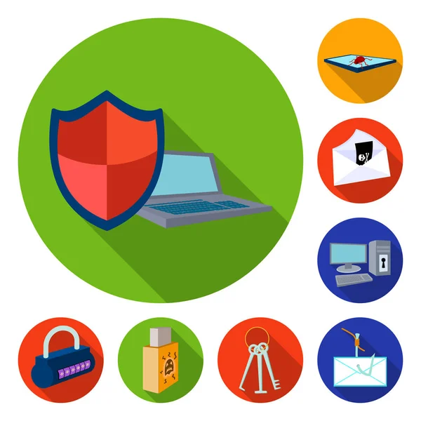 Hacker and hacking flat icons in set collection for design. Hacker and equipment vector symbol stock web illustration. — Stock Vector