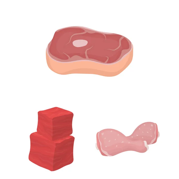 Ícones de desenhos animados de carne diferentes na coleção de conjuntos para design. Carne produto vetor símbolo web ilustração . — Vetor de Stock