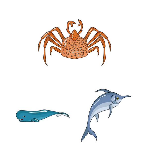Різноманітні морські тварини мультяшні ікони в наборі колекції для дизайну. Риба та молюски Векторний символ стоковий веб-ілюстрація . — стоковий вектор