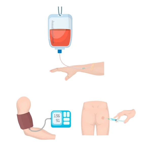 디자인에 대 한 설정된 컬렉션에 의학 및 치료 만화 아이콘. 병원 및 장비 벡터 기호 재고 웹 일러스트 레이 션. — 스톡 벡터