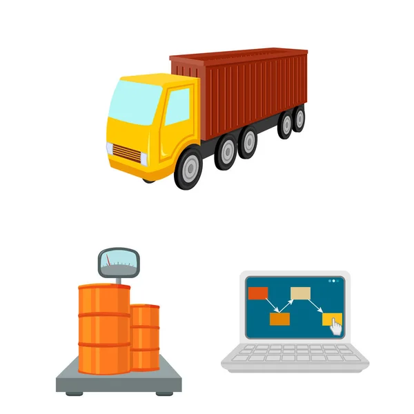 Ícones de desenhos animados de logística e entrega na coleção de conjuntos para design. Transporte e equipamento símbolo vetorial isométrico ilustração web . — Vetor de Stock