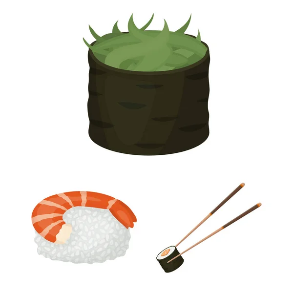 Sushi y condimentos iconos de dibujos animados en la colección de conjuntos para el diseño. Alimentos de mariscos, accesorio vector símbolo stock web ilustración . — Vector de stock