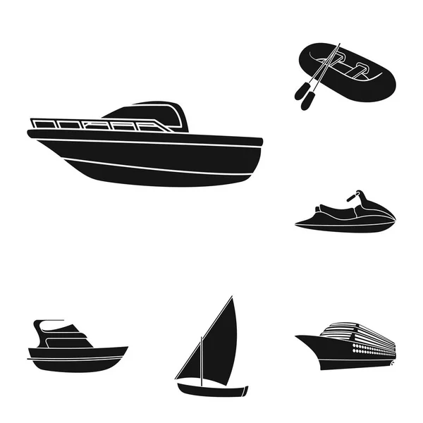 Water and sea transport black icons in set collection for design. A variety of boats and ships vector symbol stock web illustration. — Stock Vector