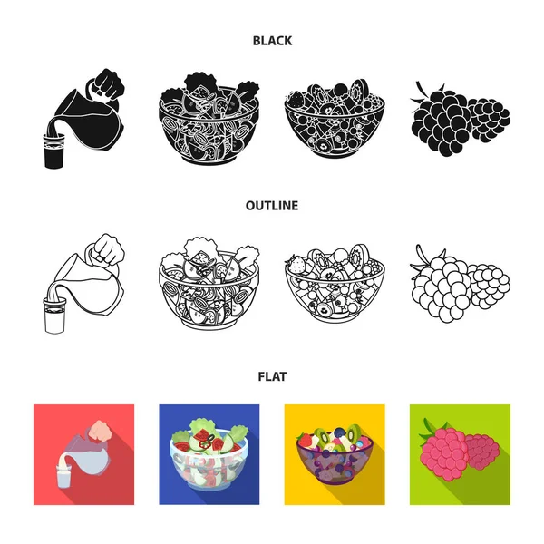 Frutas, ensalada de verduras y otros tipos de alimentos. Conjunto de alimentos iconos de colección en negro, plano, contorno estilo vector símbolo stock ilustración web . — Vector de stock