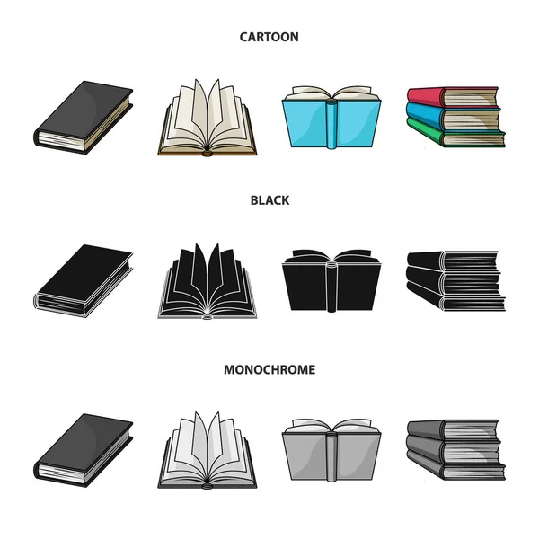 Verschiedene Arten von Büchern. Bücher Set Sammlung Symbole in Cartoon, schwarz, monochromen Stil Vektor Symbol Stock Illustration Web. — Stockvektor