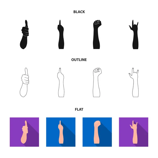 Lenguaje de señas negro, plano, iconos de contorno en la colección de conjuntos para design.Emotional parte de la comunicación vector símbolo stock web ilustración . — Archivo Imágenes Vectoriales