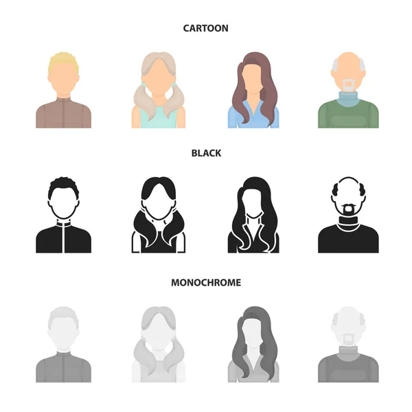 Boy blond, bald man, girl with tails, woman.Avatar set collection icons in cartoon, black, monochrome style vector symbol stock illustration web . — стоковый вектор