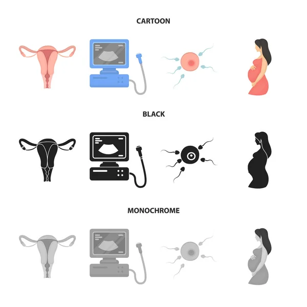 Útero Aparato Ultrasonido Fertilización Embarazo Conjunto Colección Iconos Dibujos Animados — Archivo Imágenes Vectoriales