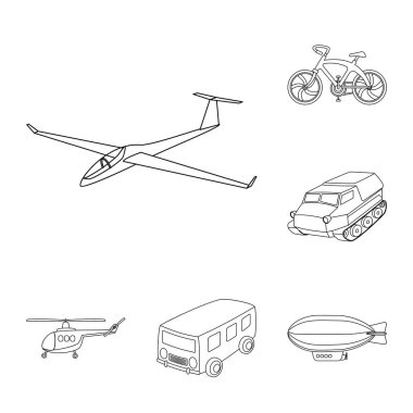 Set koleksiyonu tasarım için taşıma anahat simgeleri farklı türleri. Araba ve gemi sembol stok web illüstrasyon vektör.