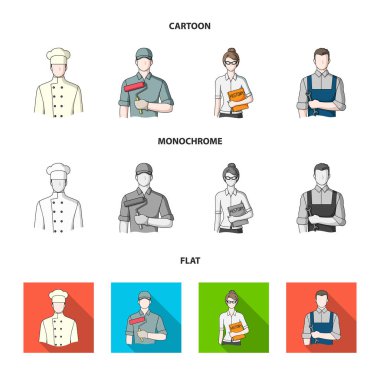 Aşçı, ressam, öğretmen, çilingir makinist. Meslek küme toplama simgeler karikatür, düz, tek renkli stil vektör simge stok çizim web.