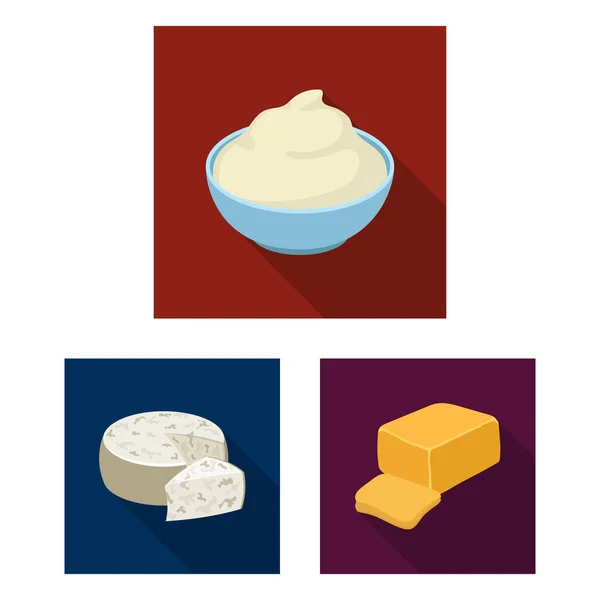 Différents types d'icônes plates de fromage dans la collection de jeu pour le design.Milk produit fromage vecteur symbole illustration web stock . — Image vectorielle