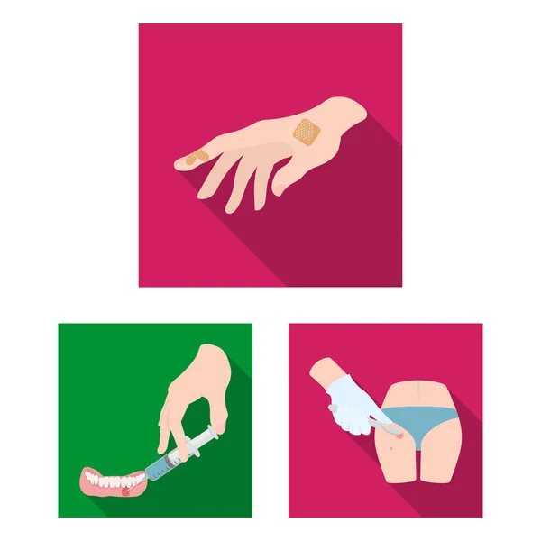 Manipulation à la main icônes plates dans la collection de jeu pour le design. Mouvement des mains en médecine symbole vectoriel illustration web stock . — Image vectorielle
