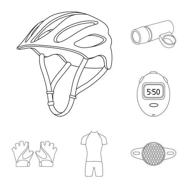 Traje de bicicleta esbozan iconos en la colección de conjuntos para el diseño. Bicicleta y herramienta vector símbolo stock web ilustración . — Archivo Imágenes Vectoriales