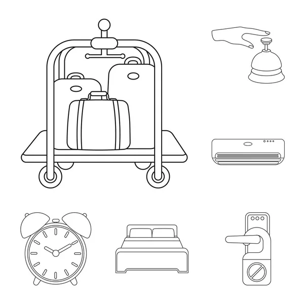 Hotel e equipamentos delinear ícones na coleção de conjuntos para design. Hotel e conforto vetor símbolo web ilustração . — Vetor de Stock