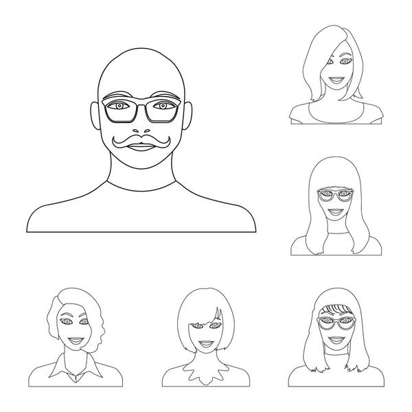 Avatar i twarz ikony Konspekt w kolekcja zestaw do projektowania. Osoby wygląd symbol akcji web wektorowej. — Wektor stockowy
