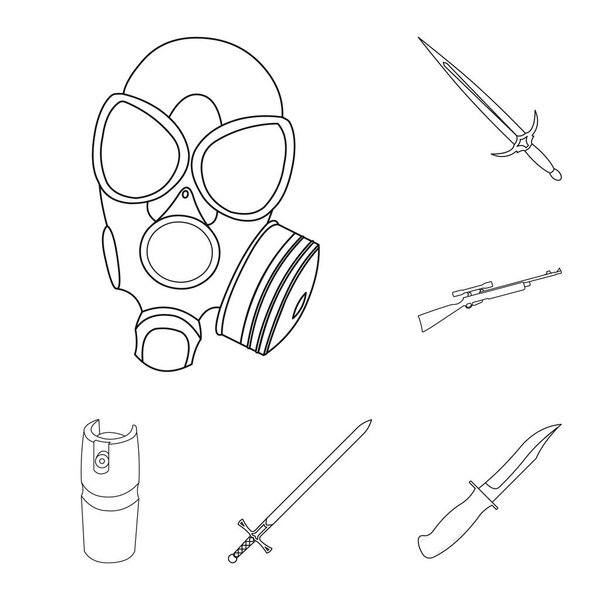 Types of weapons outline icons in set collection for design.Firearms and bladed weapons vector symbol stock web illustration.