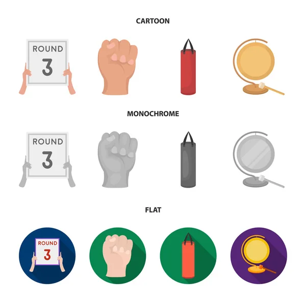 Boksen, sport, ronde, hand. Boksen set collectie iconen in de tekenfilm, plat, zwart-wit stijl vector symbool stock illustratie web. — Stockvector