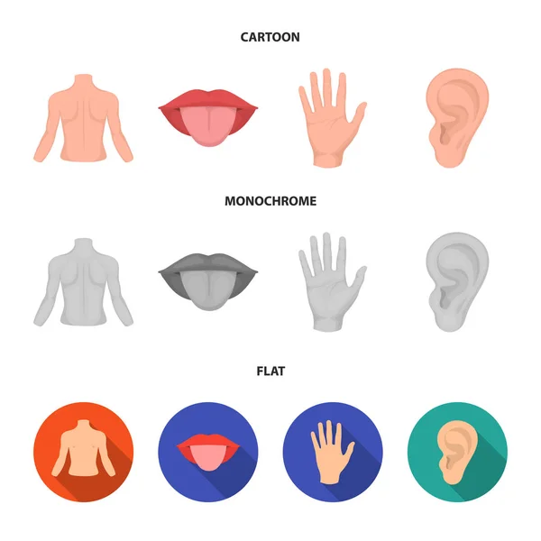 Detrás de la persona, boca, mano, oreja. Parte de los iconos de la colección body set en dibujos animados, plano, monocromo estilo vector símbolo stock ilustración web . — Vector de stock