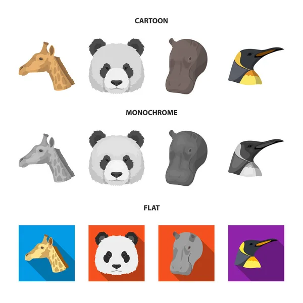 Panda, žirafa, hroch, tučňák, realistická zvířata kolekce sady ikon v karikatuře, ploché, monochromatický stylu vektor symbol akcií ilustrace web. — Stockový vektor