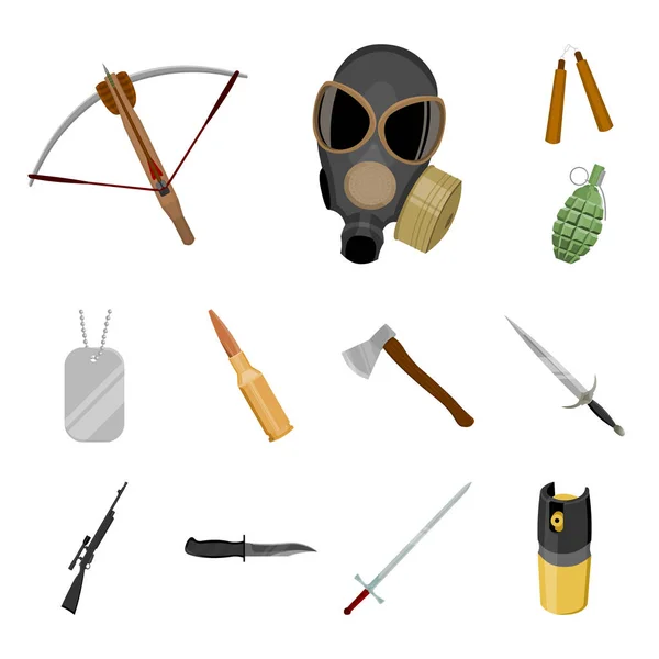 Tipos de armas iconos de dibujos animados en la colección de conjuntos para el diseño.Armas de fuego y armas de hoja vector símbolo stock web ilustración . — Vector de stock