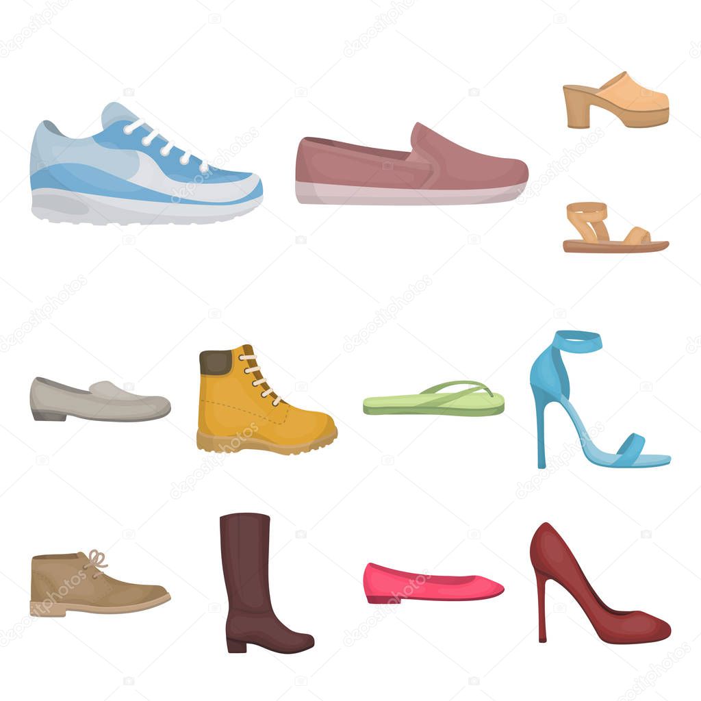 A variety of shoes cartoon icons in set collection for design. Boot, sneakers vector symbol stock  illustration.