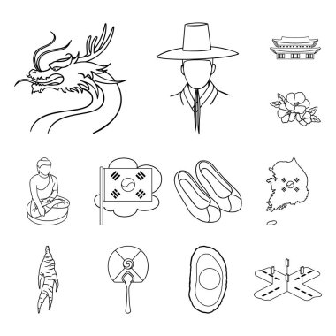 Ülkenin Güney Kore anahat simgeleri set koleksiyonu tasarım için. Seyahat ve cazibe simge stok web illüstrasyon vektör.