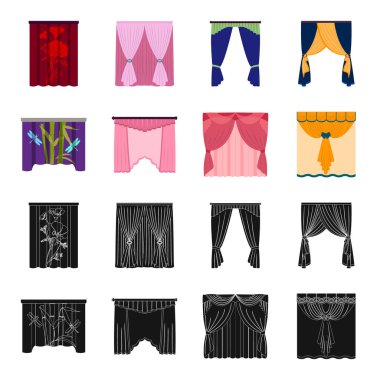 Nakış, tekstil, mobilya ve diğer web simge siyah, karikatür tarzı. Perdeler, sopa, kornişler, küme koleksiyon simgeler.
