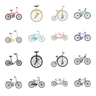 Çocuk Bisiklet, Çift kişilik bir tandem ve diğer türleri. Farklı bisiklet toplama simgeler siyah, karikatür tarzı vektör simge stok çizim web içinde ayarla..
