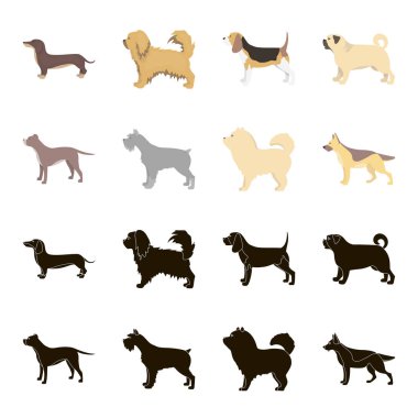 Çukur boğa, Alman çoban, chow chow, schnauzer. Köpek ırkları toplama simgeler siyah, karikatür tarzı vektör simge stok çizim web içinde ayarla..