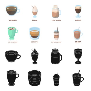 Ristretto, sıcak çikolata, kahve kaşifi. Farklı kahve toplama simgeler siyah, karikatür tarzı vektör simge stok çizim web içinde ayarla..