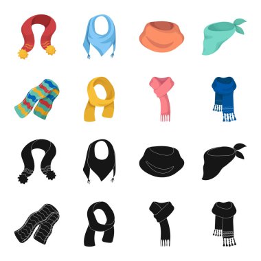 Eşarp, eşarp ve şal çeşitli. Eşarp ve şal toplama simgeler siyah, karikatür tarzı vektör simge stok çizim web içinde ayarla.