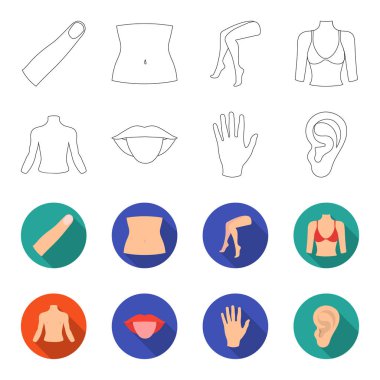 Kişi, ağız, el, kulak arkası. Gövde bölümü anahat, düz stil vektör simge stok çizim web simgeler ayarla.