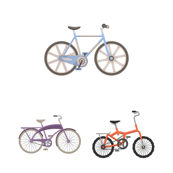 Vários ícones de desenhos animados de bicicletas na coleção de conjuntos para design. O tipo de transporte vetor símbolo web ilustração . — Vetor de Stock