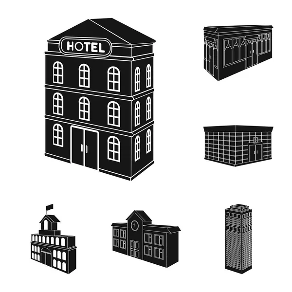 Construção e arquitetura ícones pretos em coleção de conjuntos para design.O edifício e habitação vetor isométrico símbolo estoque web ilustração . — Vetor de Stock