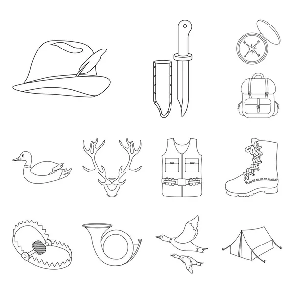Hunting dan piala outline ikon dalam koleksi set untuk desain. Ilustrasi web simbol saham vektor berburu dan peralatan . - Stok Vektor
