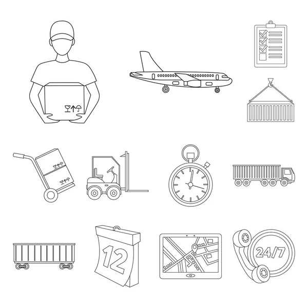 Logistics Service Outline Icons Set Collection Design Logistics Equipment Vector — Stock Vector