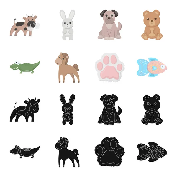 Un negro poco realista, iconos de animales de dibujos animados en la colección de conjuntos para el diseño. Animales de juguete vector símbolo stock web ilustración . — Vector de stock